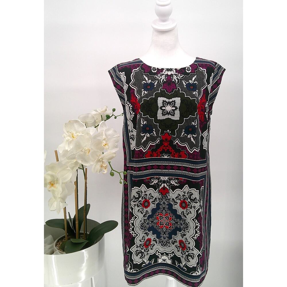 Banana Republic Multicolor Scarf Print Floral Career Lined Shift Dress Size 10